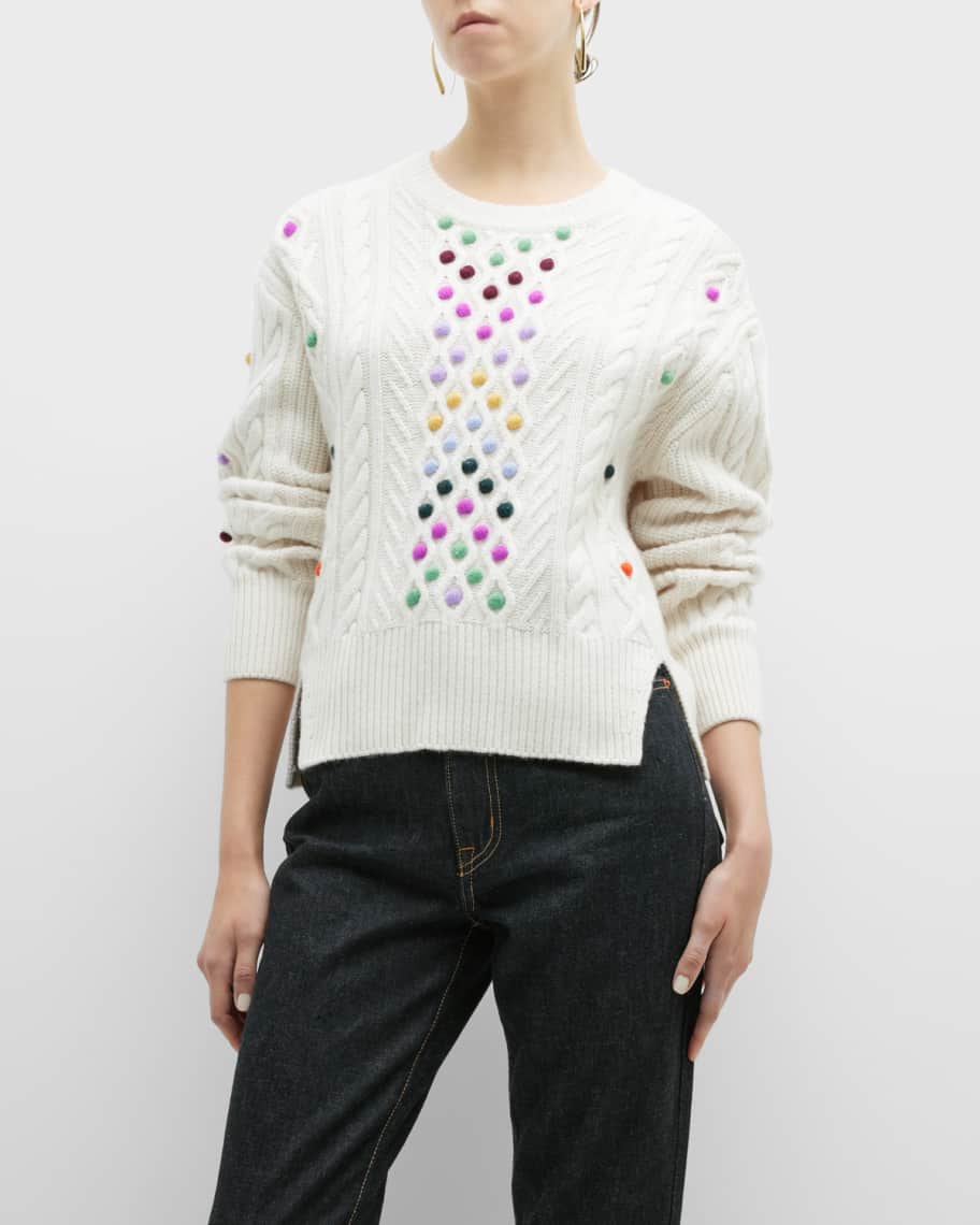 Autumn Cashmere Embellished Cable-Knit Cashmere Sweater | Neiman Marcus