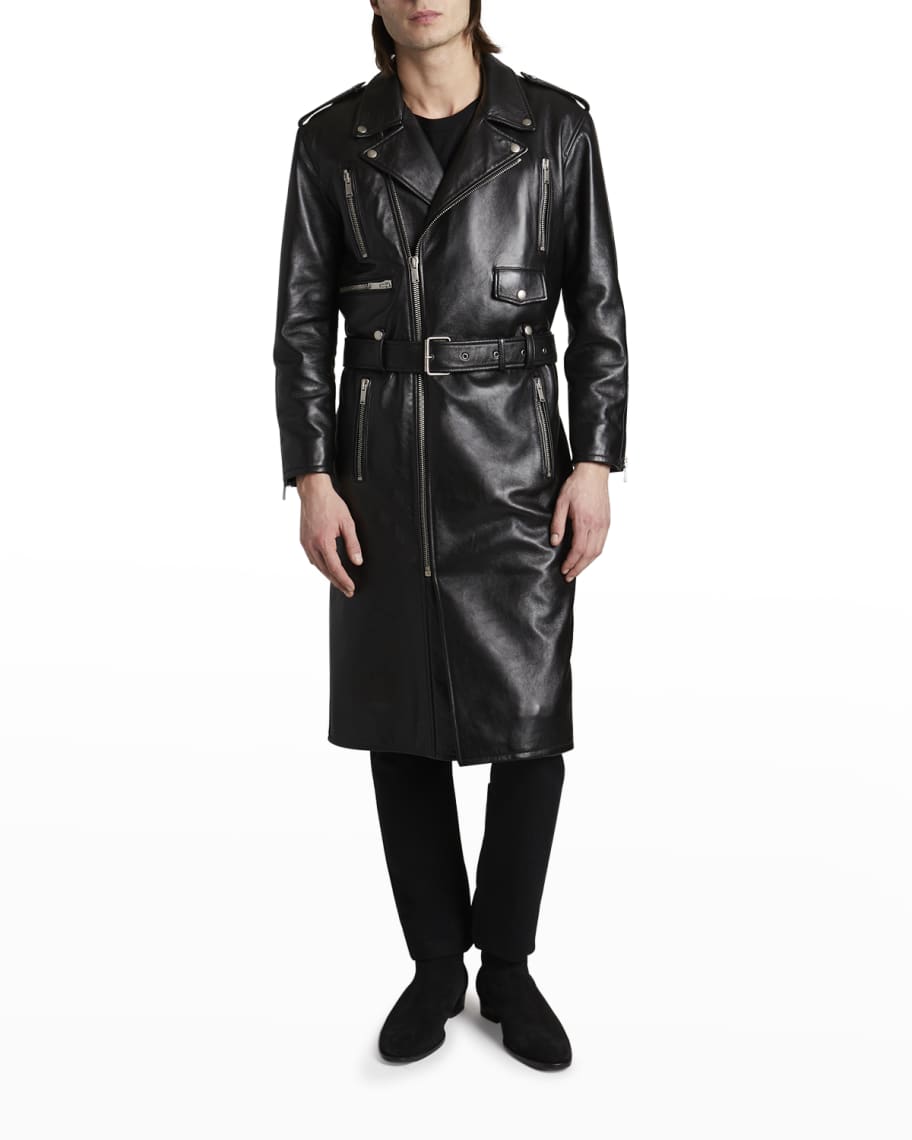 Saint Laurent Men's Leather Moto Trench Coat | Neiman Marcus
