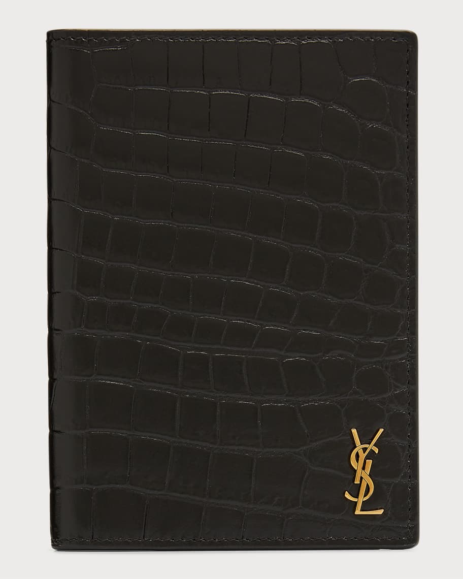Saint Laurent Men's Tiny Cassandre Croc-Embossed Leather Passport