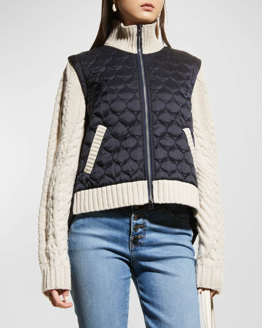 Veronica Beard Patra MixedMedia Quilted CableKnit Jacket Neiman Marcus