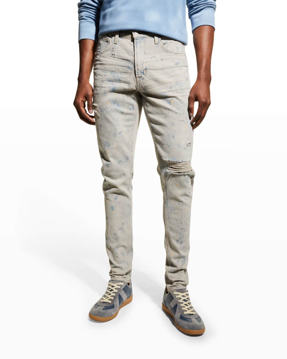 To jump slow bungee jump Hudson Men's Zack Side-Zip Stained Skinny Jeans | Neiman Marcus