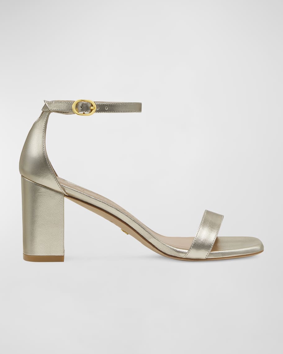Stuart Weitzman Nudistcurve Metallic Ankle-Strap Sandals | Neiman Marcus