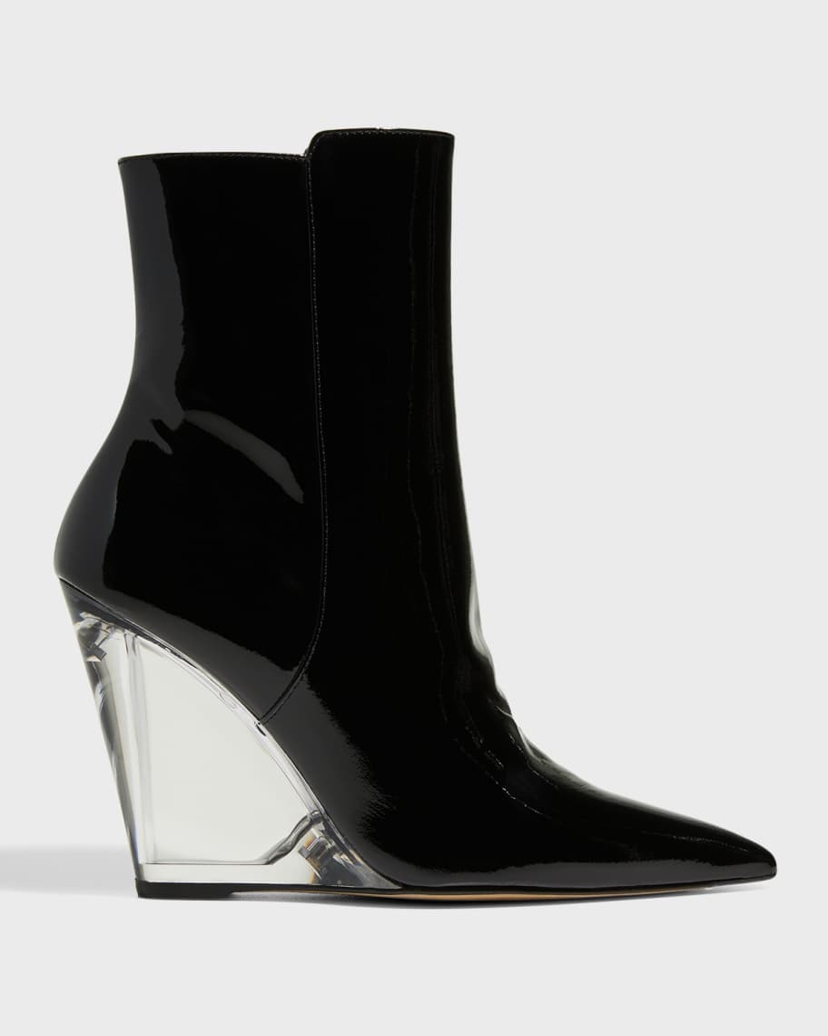 Stuart Weitzman Lucite Patent Clear Heel Booties Neiman Marcus