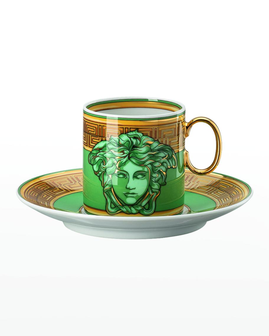 Versace Medusa Amplified Green Coin AD Cup and Saucer | Neiman Marcus