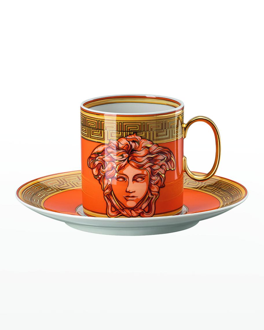 Versace Medusa Amplified Orange Coin Coffee Cup & Saucer 6