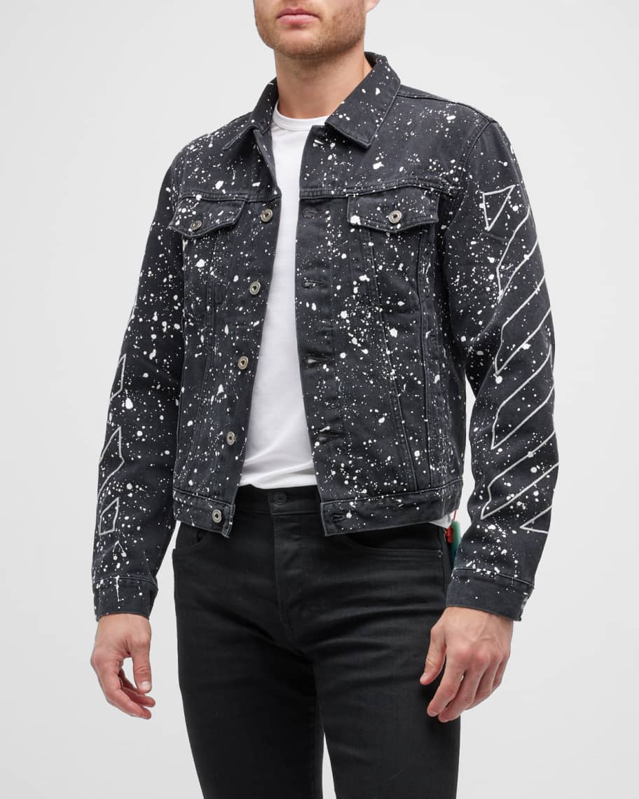 Off-White Men's Diagonal Paint-Splatter Denim Jacket | Neiman Marcus