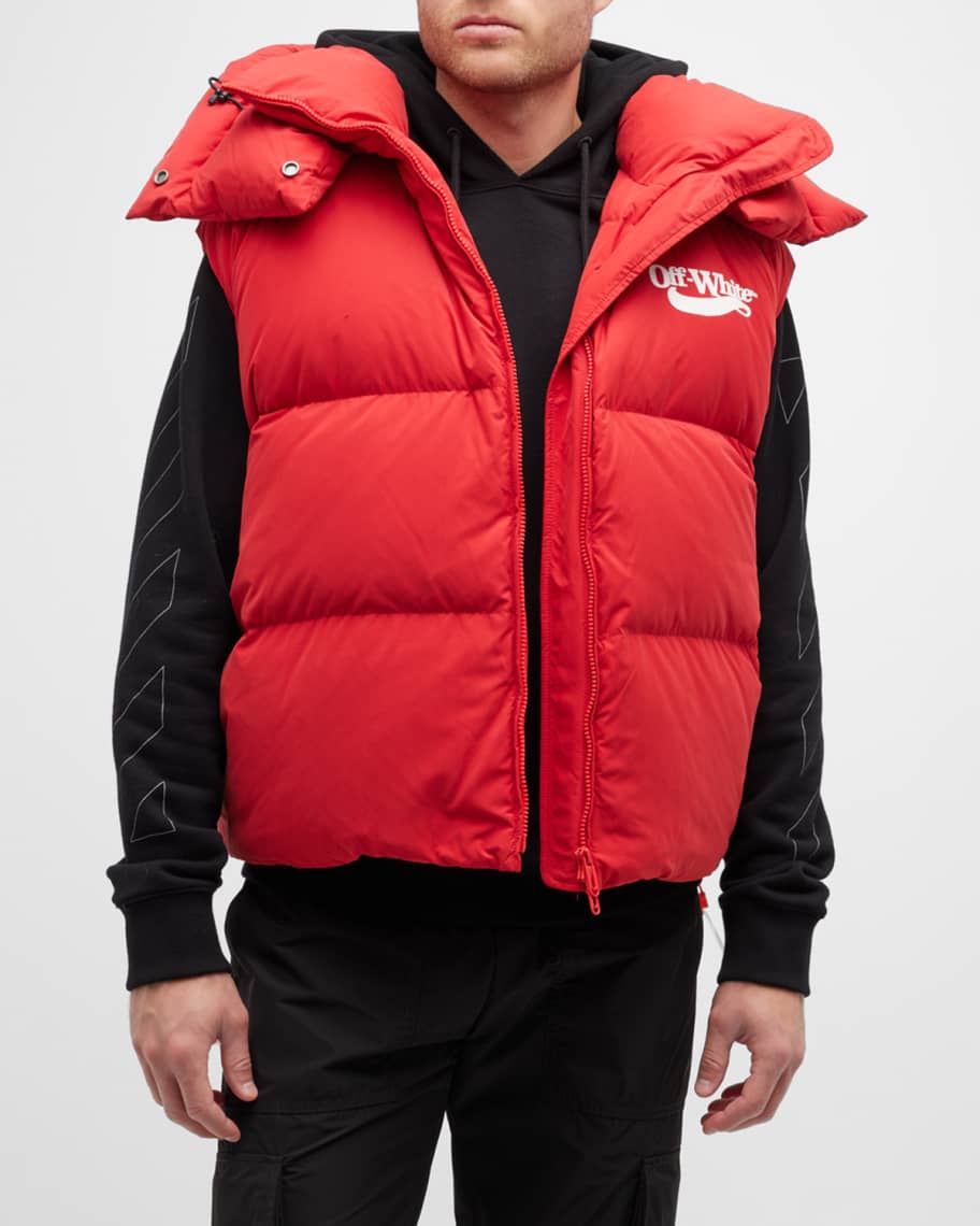 Off-White Men's Down Puffer Vest w/ Detachable Hood | Neiman Marcus