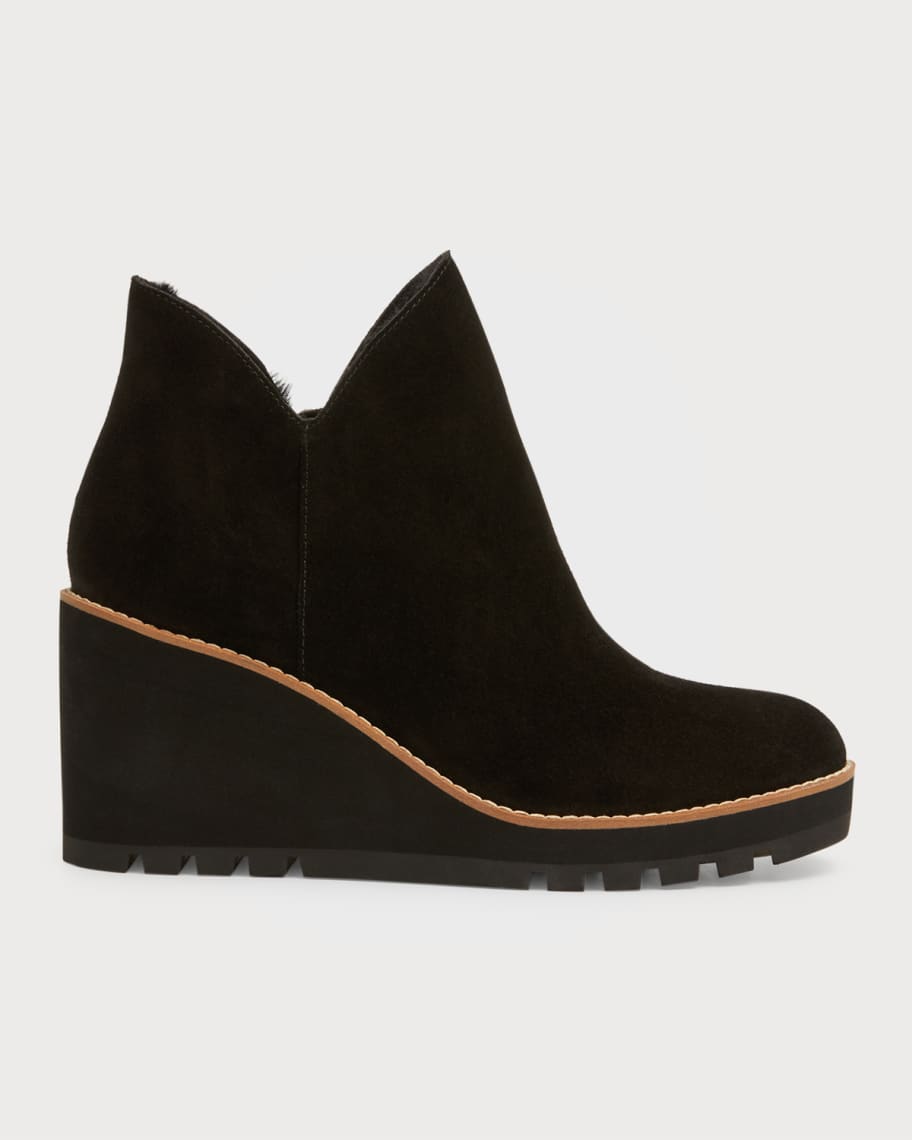 Eileen Fisher Chalet Suede Shearling Wedge Booties | Neiman Marcus