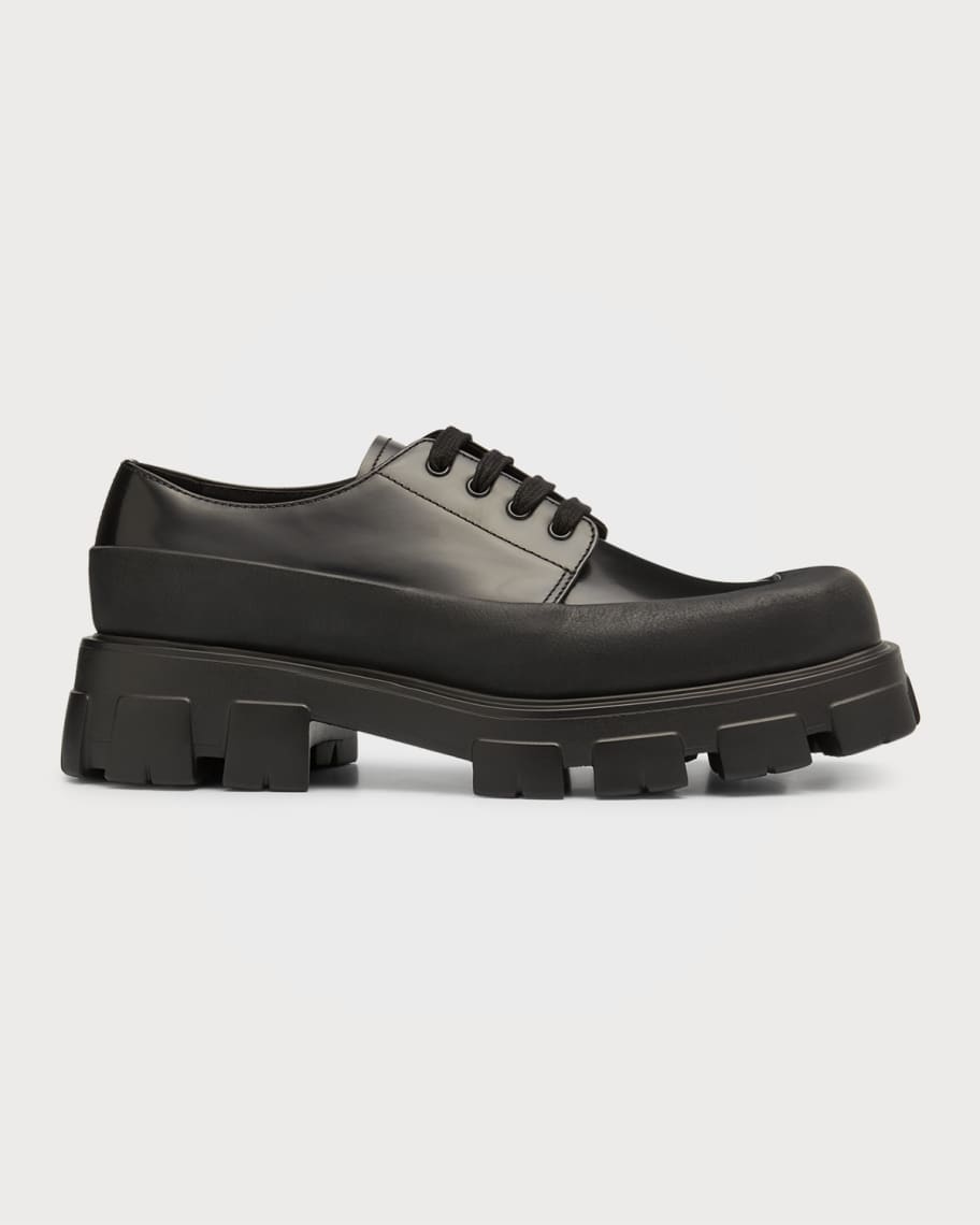 Prada Men's Lug-Sole Leather Derby Shoes | Neiman Marcus