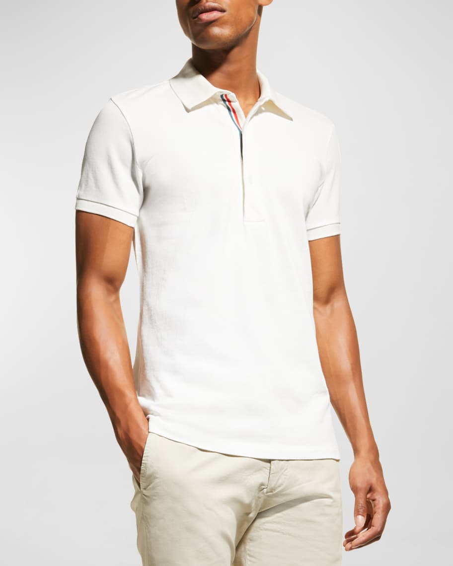 Orlebar Brown Men's Solid Polo Shirt with Striped Trim | Neiman Marcus