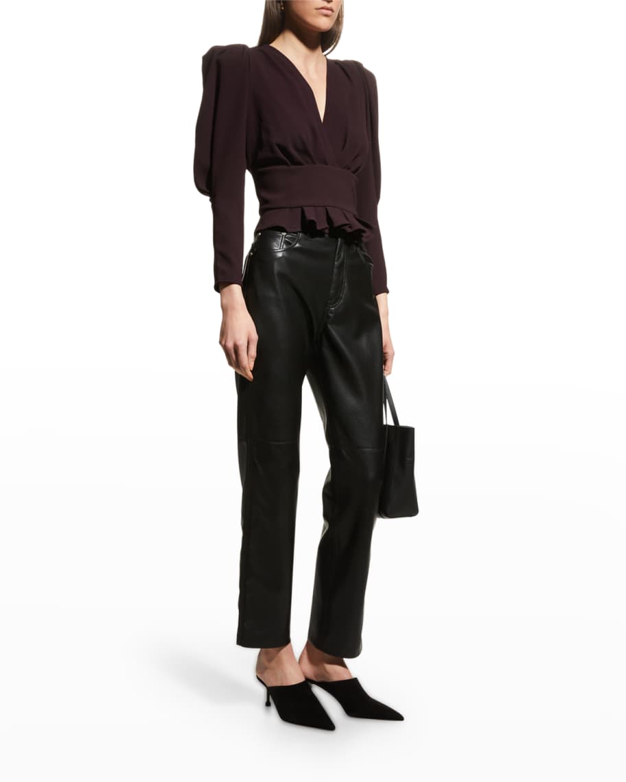 Iro Stepie Ruched V-Neck Padded Shoulder Top | Neiman Marcus