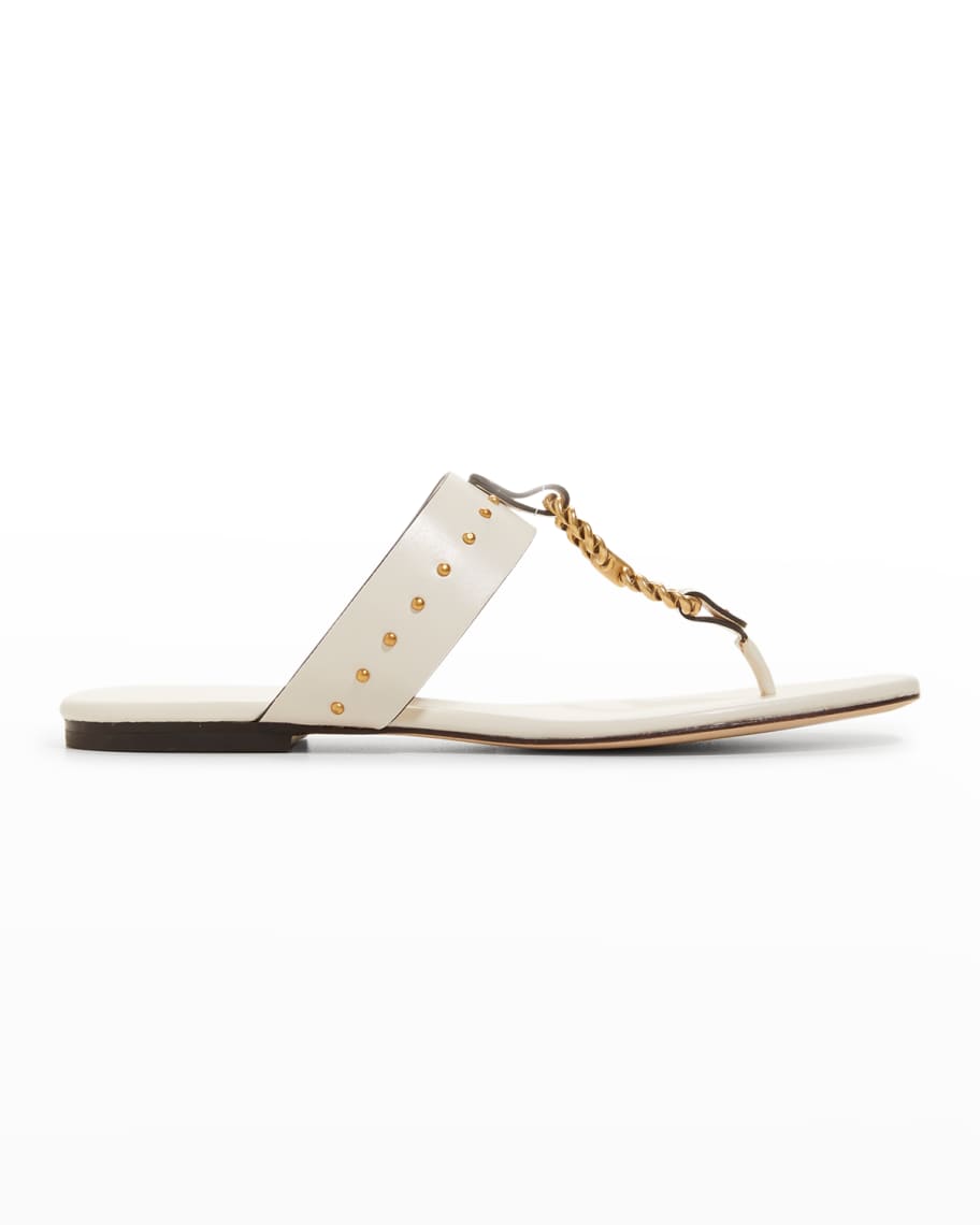 Tory Burch Chain T-Strap Leather Thong Sandals | Neiman Marcus