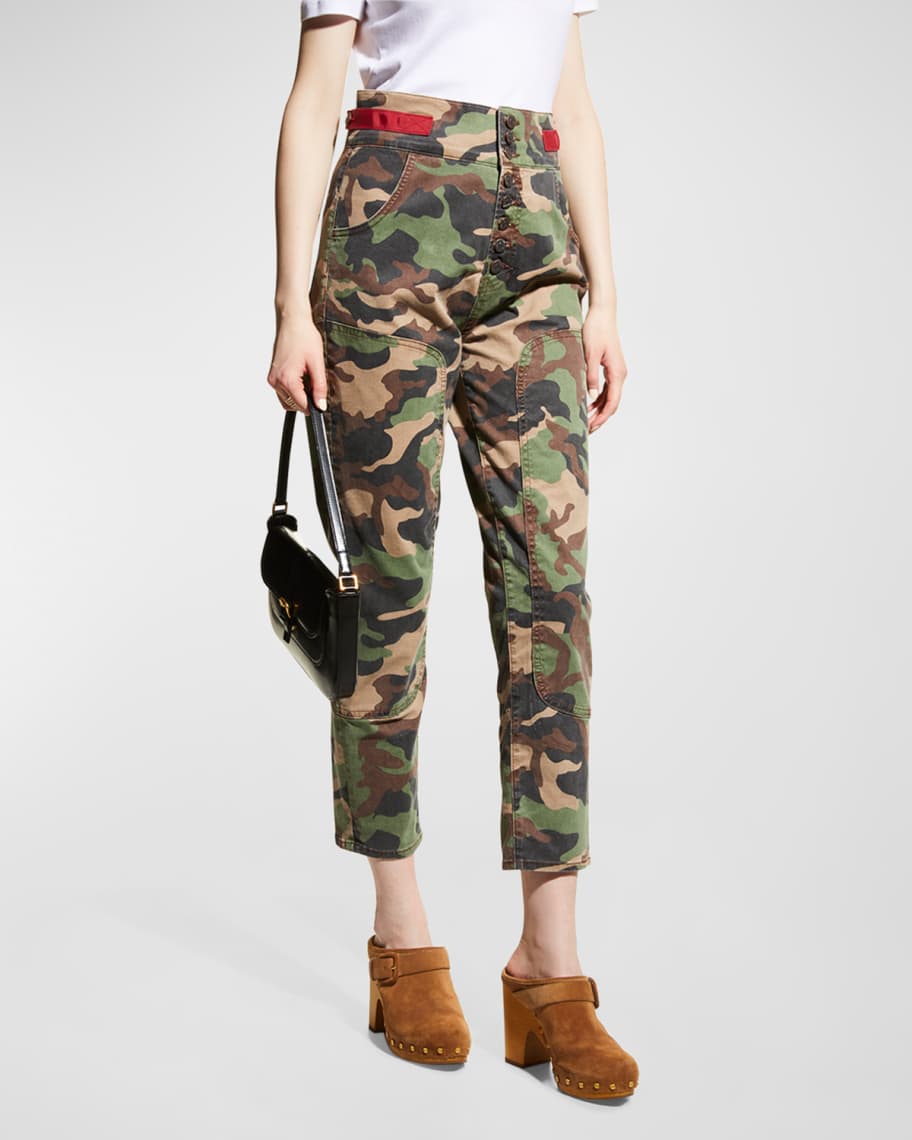 Veronica Beard Kane Camouflage Straight Cropped Pants | Neiman Marcus