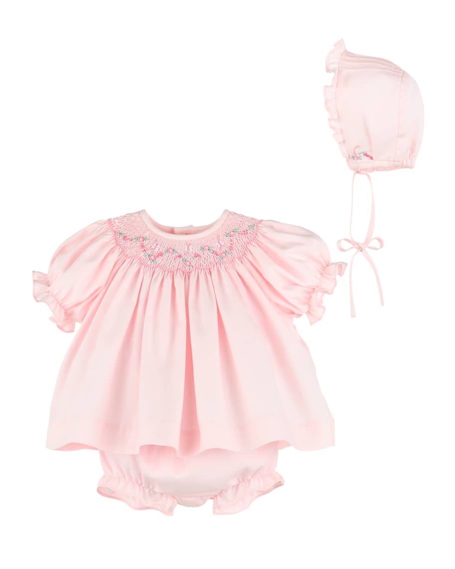 Luli & Me Girls Smocked Bishop Dress - Flutter Sleeves - Hot Pink main image 1