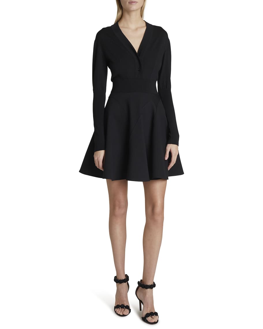ALAIA ButtonFront LongSleeve Mini Dress Neiman Marcus