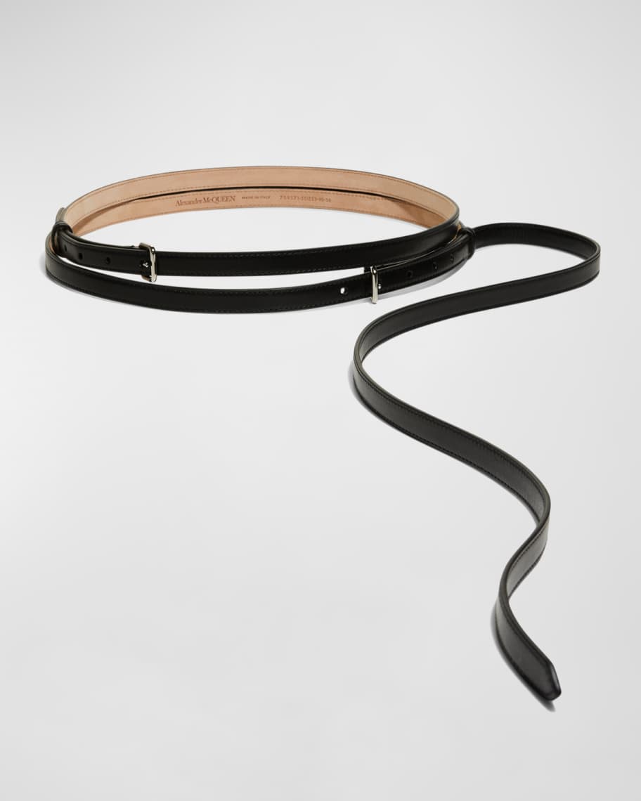 Alexander McQueen Long Thin Leather Double Belt | Neiman Marcus