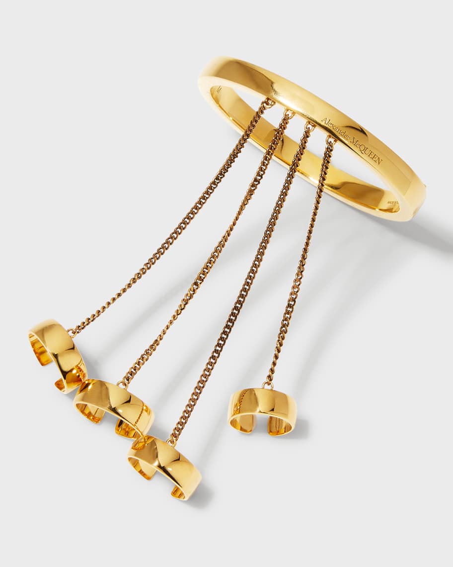 Alexander McQueen 4-Ring Connector Bracelet, Gold in 2023