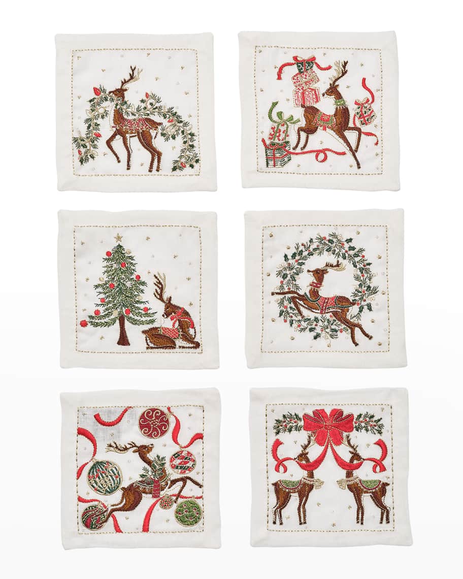 Kim Seybert Holiday Reindeer Cocktail Napkins, Set of 6 Neiman Marcus