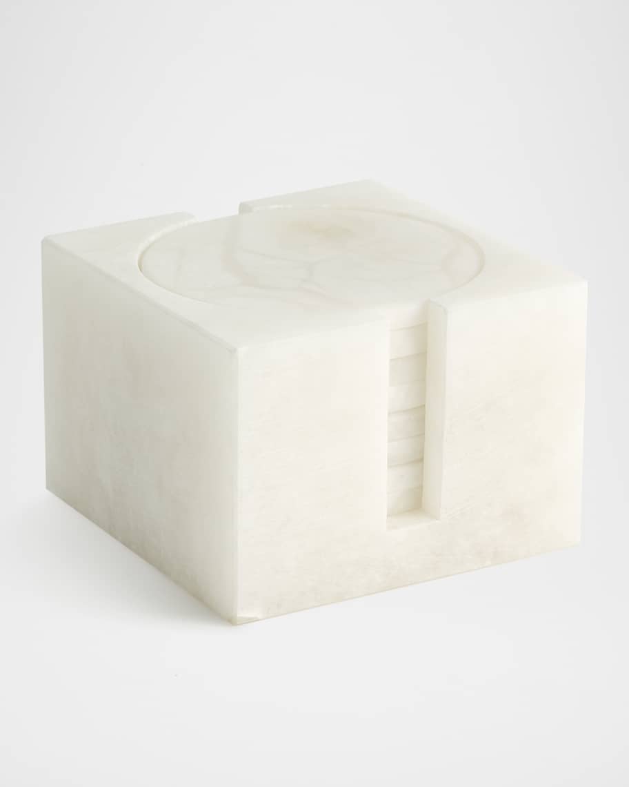 Global Views Alabaster Coasters w/ Holder, Set of 8