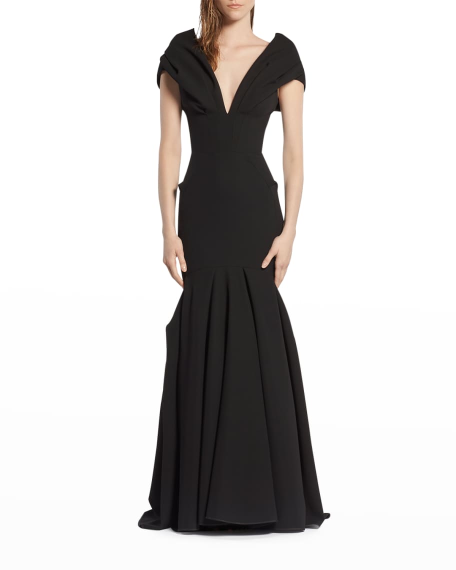 Maticevski Preside Plunging Pleated Trumpet Gown | Neiman Marcus