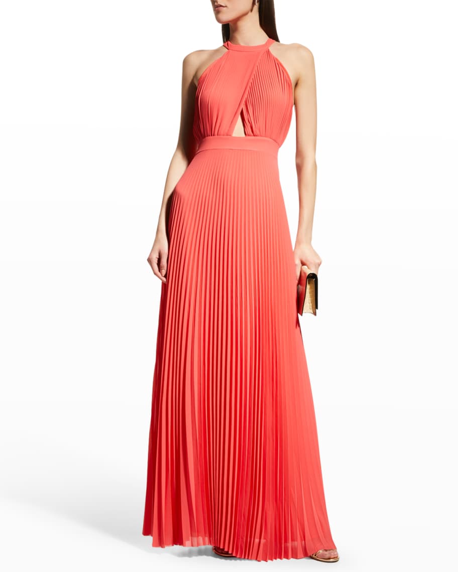 one33 social pleated ruffle asymmetrical crepe gown