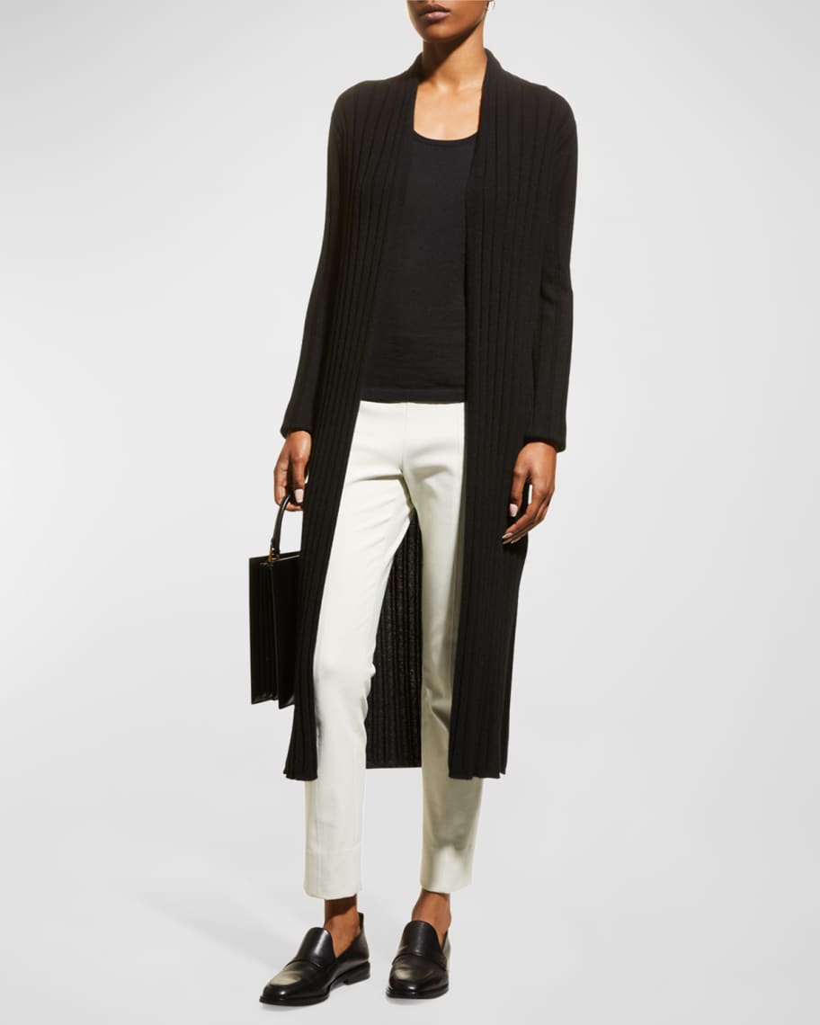 Neiman Marcus Cashmere Collection Open Front Ribbed Cashmere Duster