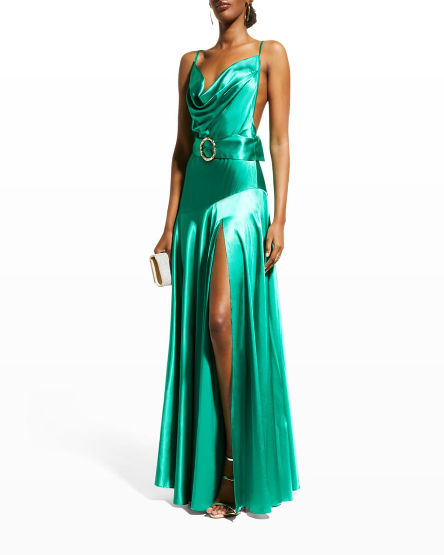 Bronx and Banco Leo Belted Cowl-Neck Gown | Neiman Marcus