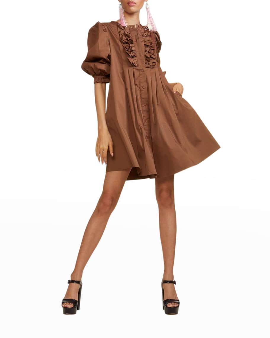 Cynthia Rowley Pintuck Puff-Sleeve Mini Dress | Neiman Marcus