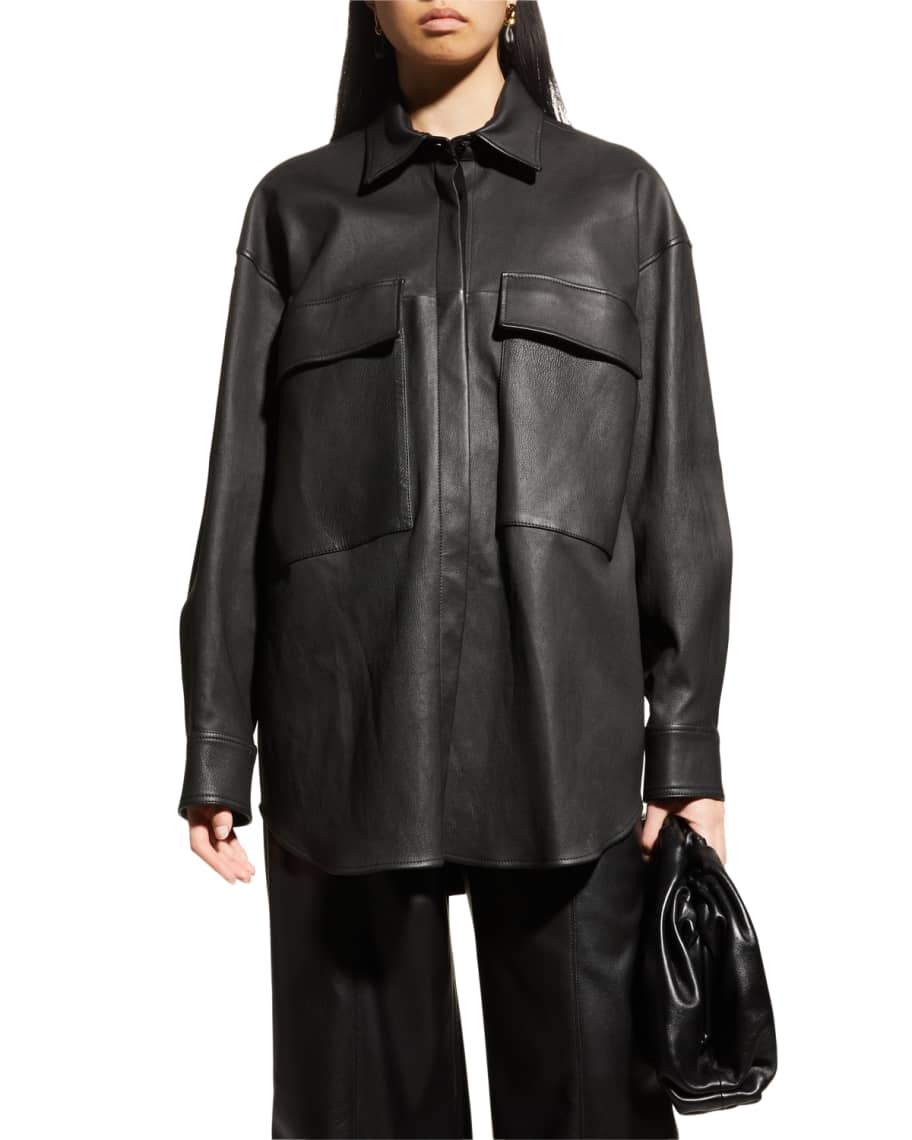 Amiri Workwear Button-Front Leather Shirt | Neiman Marcus