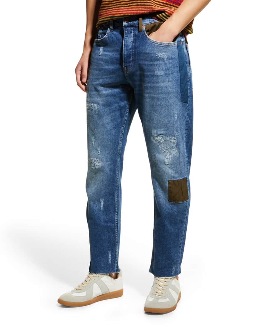 Scotch & Soda Men's Dean Tapered Patch Jeans Neiman Marcus