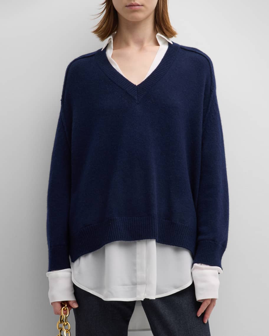 Brochu walker v neck layered pullover top