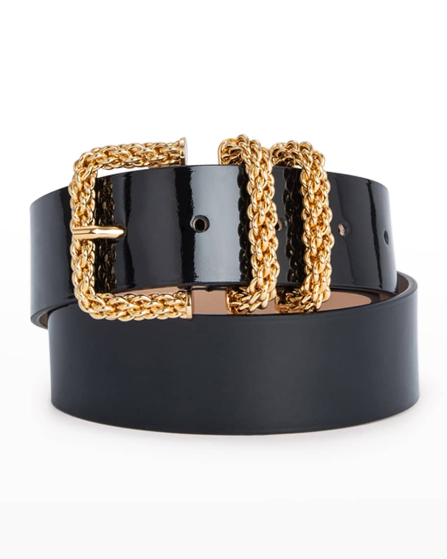 BY FAR Katina Patent Leather Chain Buckle Belt | Neiman Marcus