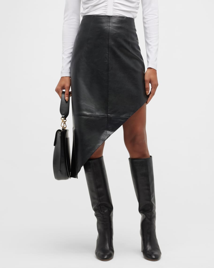 AS by DF Fallon Asymmetric Recycled Leather Skirt | Neiman Marcus