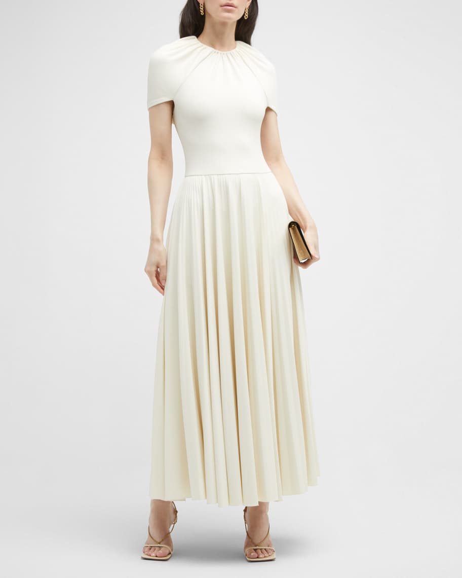 Brandon Maxwell Pleated Maxi Cape Dress | Neiman Marcus