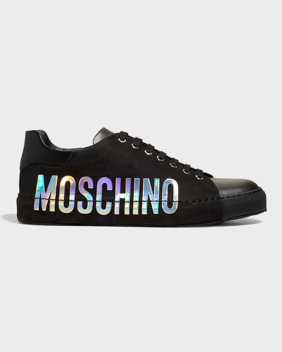 Moschino Men's Iridescent-Logo Low-Top Sneakers | Neiman Marcus