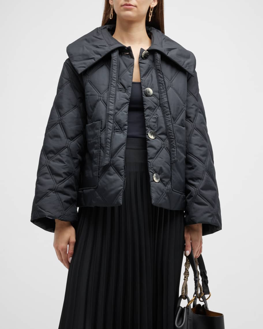 Ganni Quilted Oversized Collar Jacket Neiman Marcus