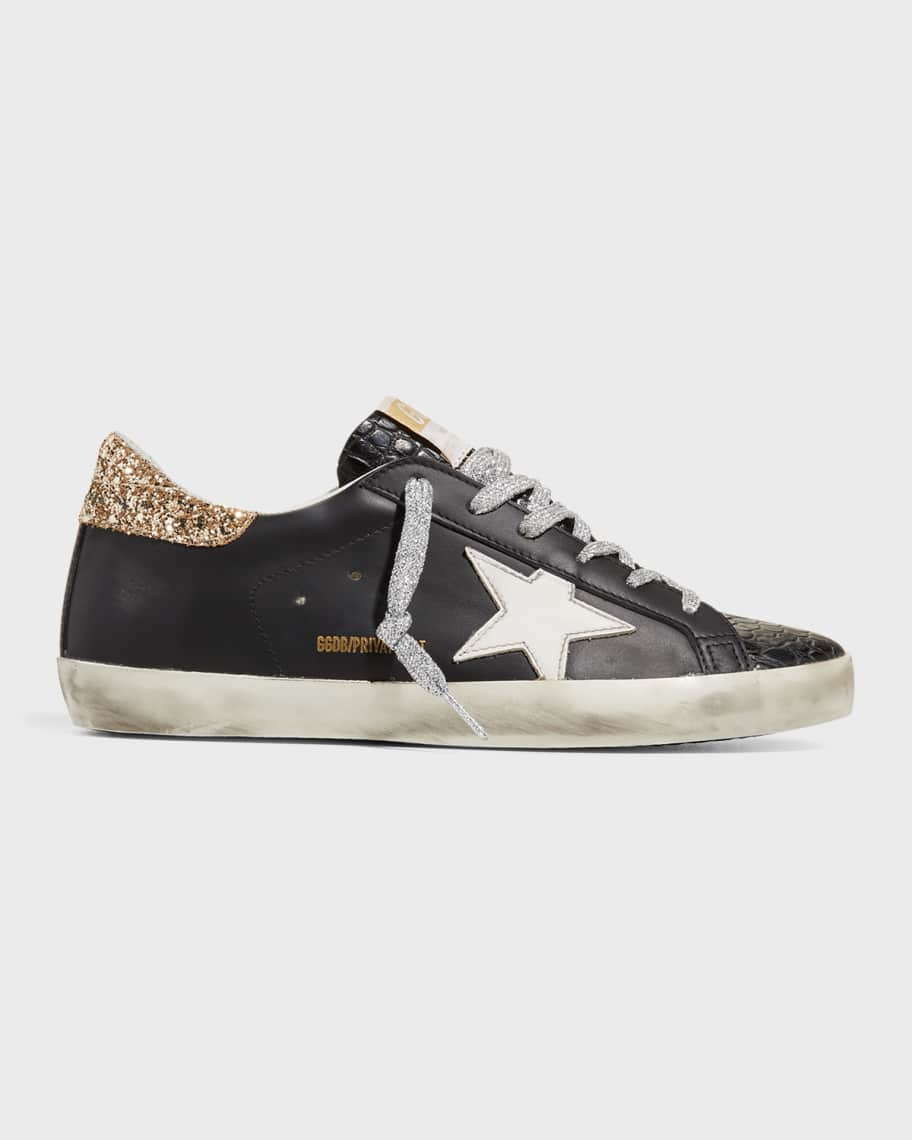 Golden Goose Superstar Leather Glitter Low-Top Sneakers | Neiman Marcus