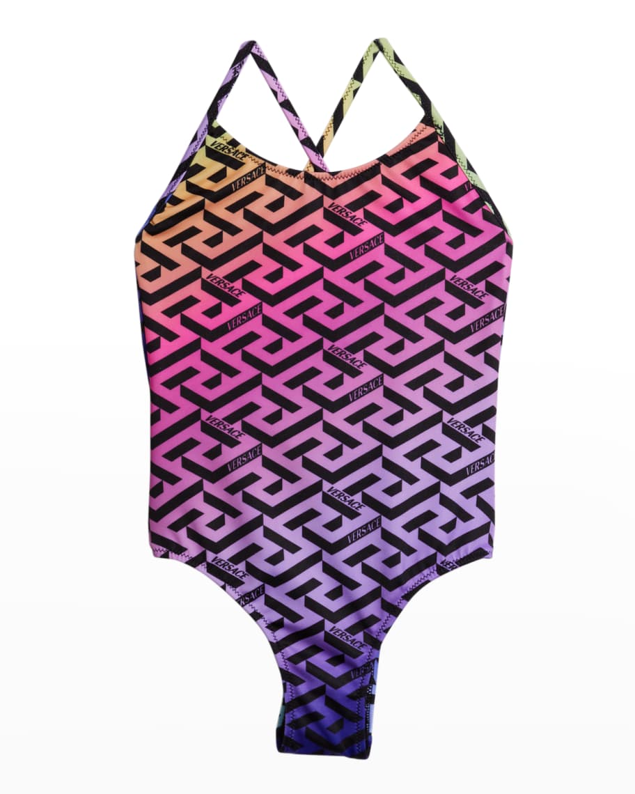 Versace Girl's Rainbow GrecaPrint OnePiece Swimsuit, Size 814