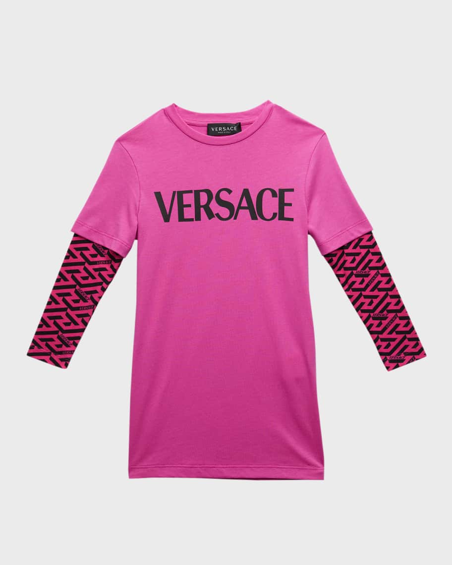 Versace Girl's LogoPrint Greca Combo Dress, Size 46 Neiman Marcus