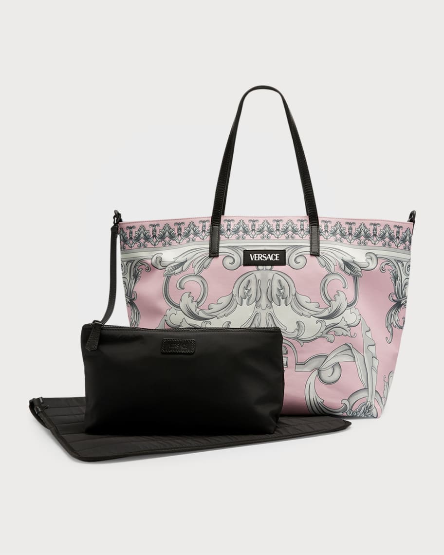 Versace PINK SILVER BAROCCO DIAPER BAG W TOP HANDLES AND CROSS BODY