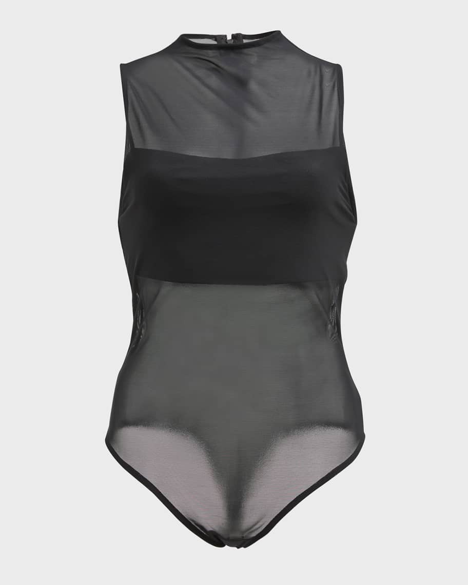 Alice Olivia Nichol Mock-Neck Mesh Bodysuit Neiman Marcus