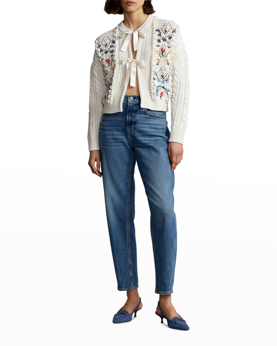 Polo Ralph Lauren Embroidered Cable Wool-Blend Cardigan | Neiman Marcus
