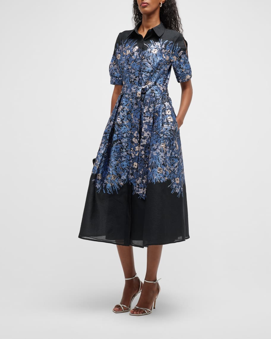 Rickie Freeman for Teri Jon Floral Jacquard Midi Cocktail Dress ...