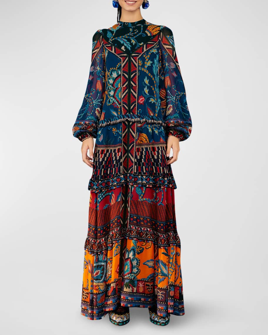 Farm Rio Ainika Tapestry Tiered Maxi Dress Neiman Marcus