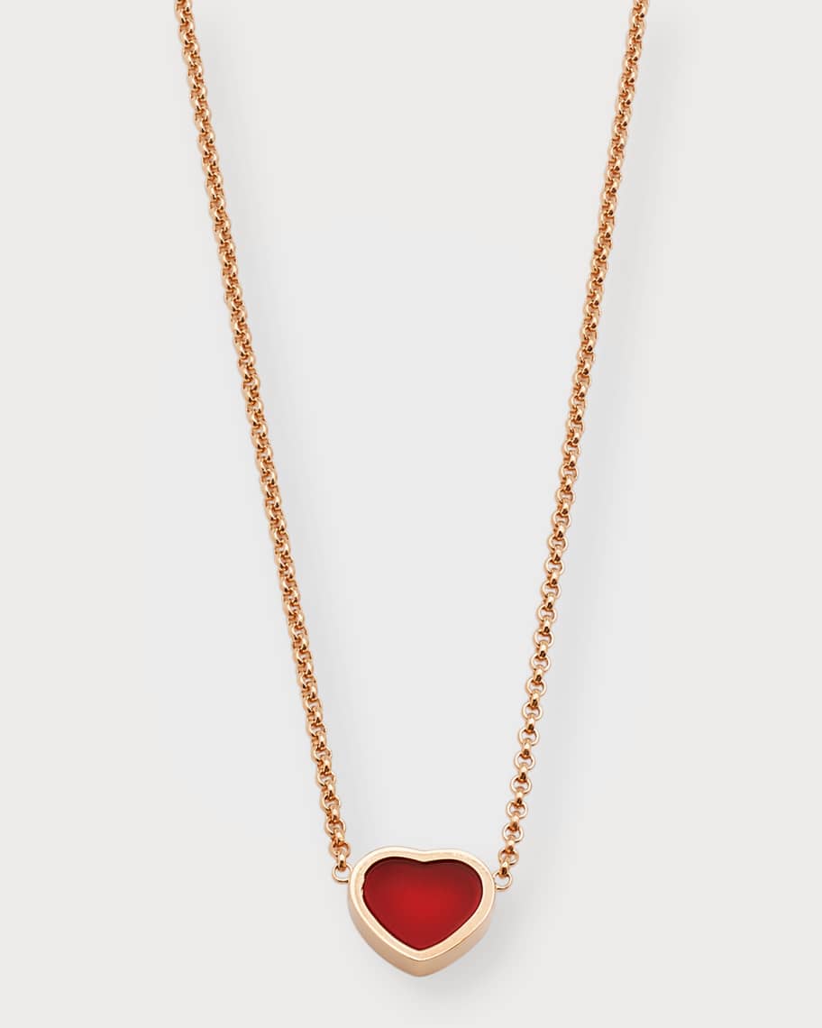 HAPPY HEART CARNELIAN NECKLACE PINK GOLD DIAMOND