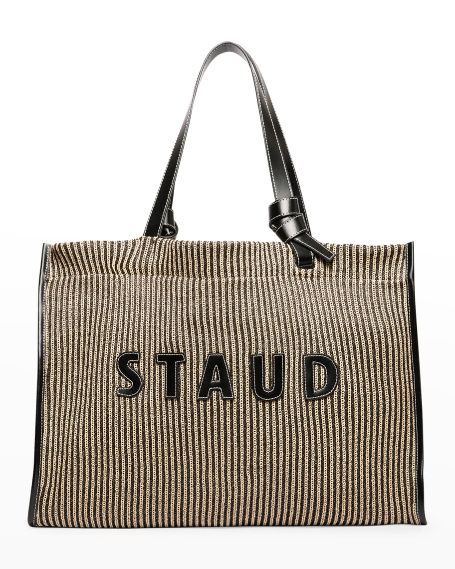 Prada Logo Striped Raffia Shoulder Bag
