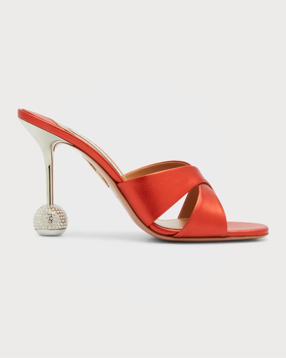 Aquazzura Yes Darling Metallic Crystal Heel Mules Neiman Marcus