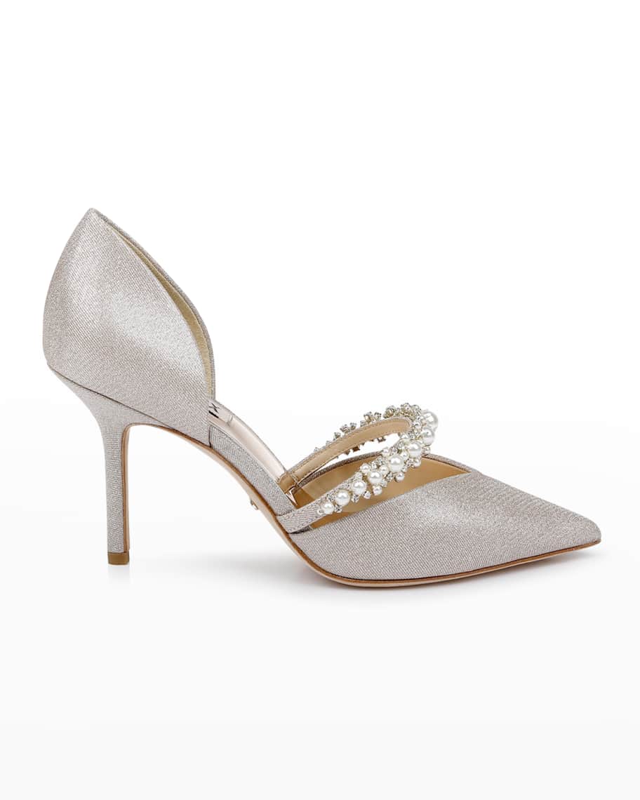 Beautiful Silver Glitter High Heel Female Shoes On Glass Shelf