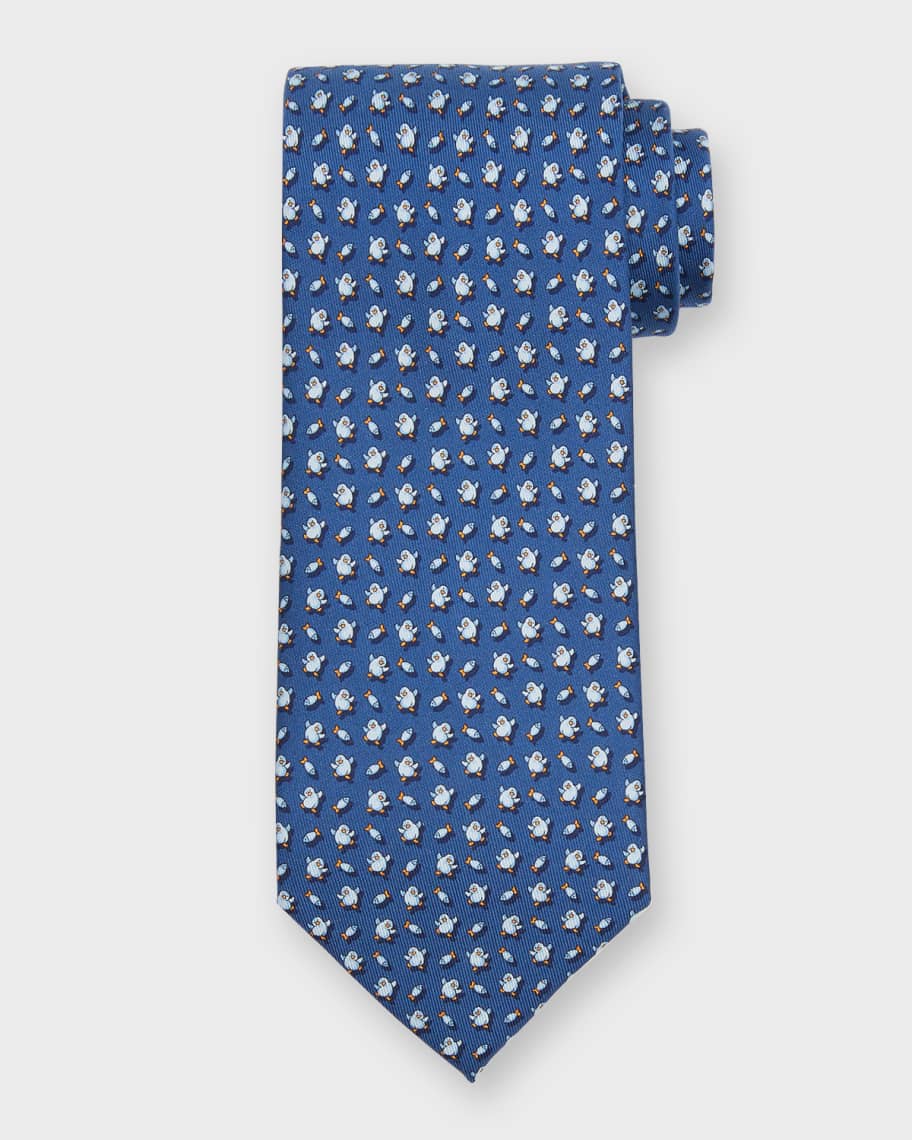 Ferragamo Men's Dancing Penguin-Print Silk Tie | Neiman Marcus
