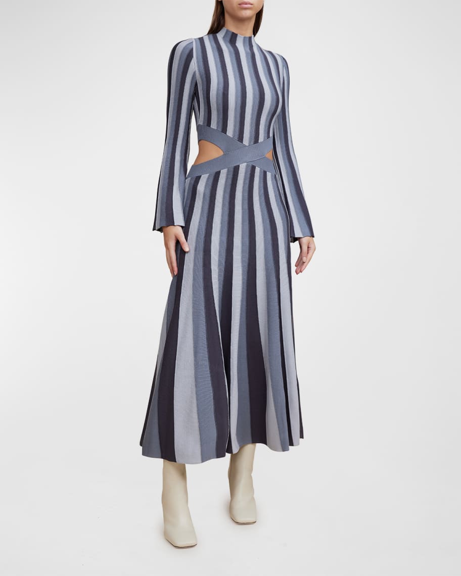 Acler Aspen Striped High-Neck Midi Dress | Neiman Marcus